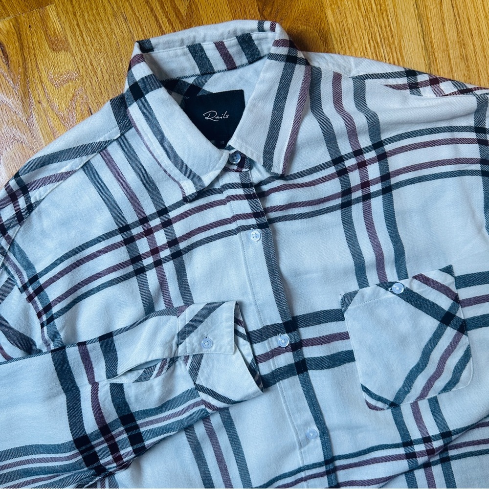 Rails Womens XS White Navy Jackson Soft Flannel Long Sleeve Button Up Shirt